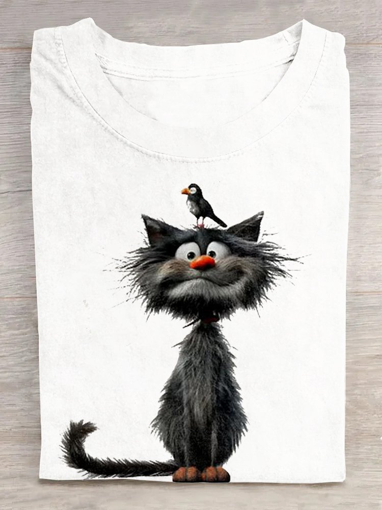 Lässig Katze Weit Rundhals T-Shirt