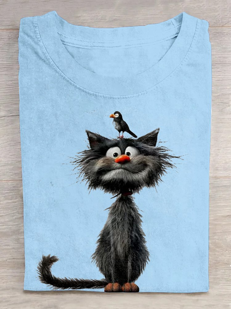 Lässig Katze Weit Rundhals T-Shirt