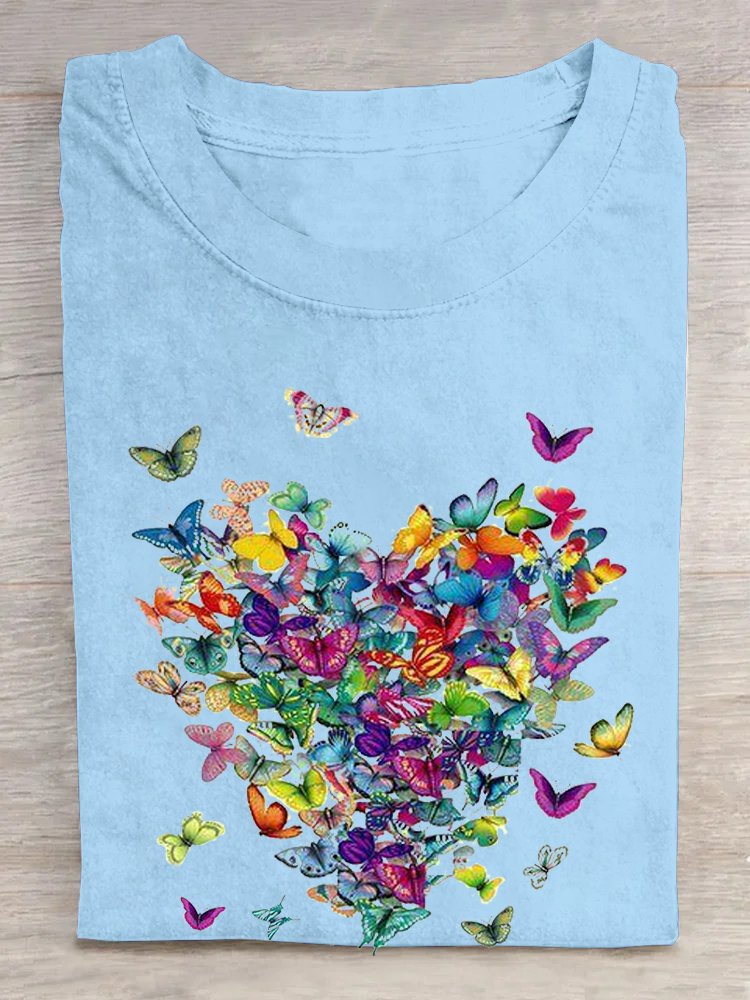 Weit Lässig Rundhals Schmetterling T-Shirt