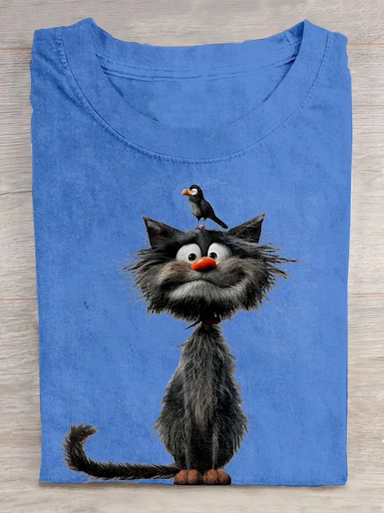 Lässig Katze Weit Rundhals T-Shirt