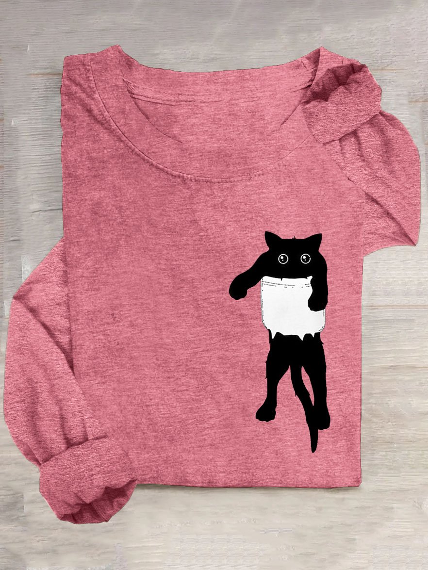 Katze Print Lässig Rundhals T-Shirt