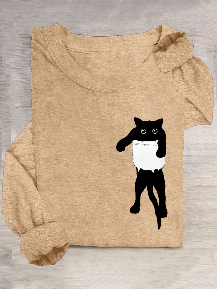 Katze Print Lässig Rundhals T-Shirt