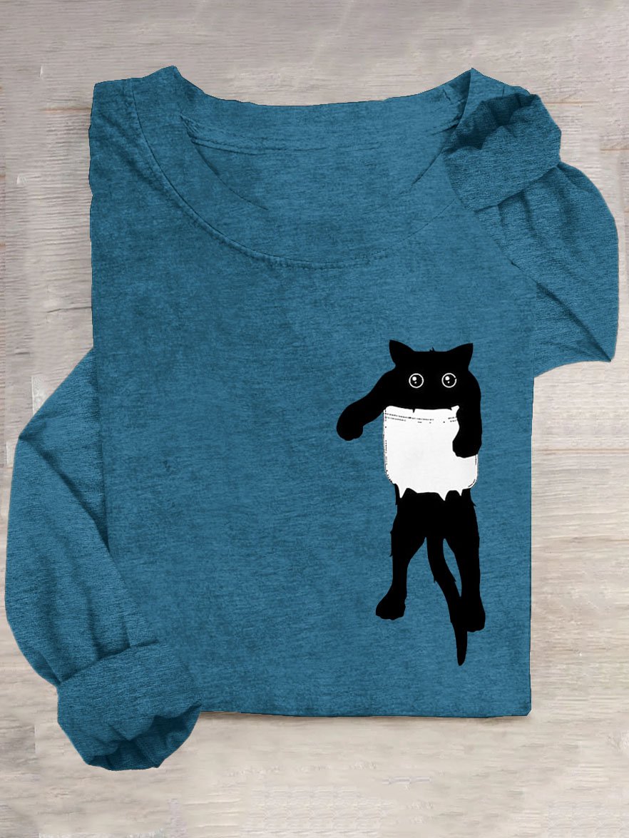 Katze Print Lässig Rundhals T-Shirt