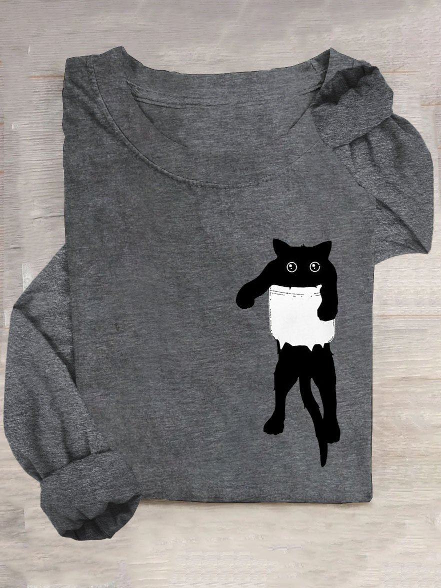 Katze Print Lässig Rundhals T-Shirt