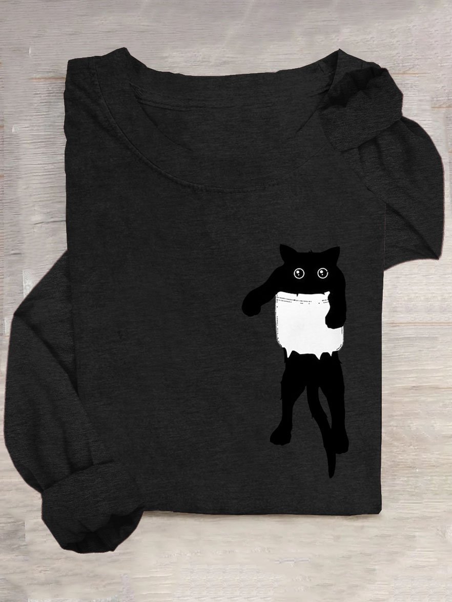 Katze Print Lässig Rundhals T-Shirt