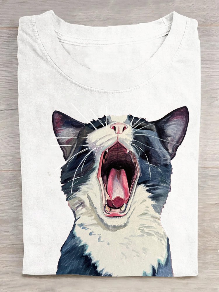 Weit Lässig Katze Rundhals T-Shirt