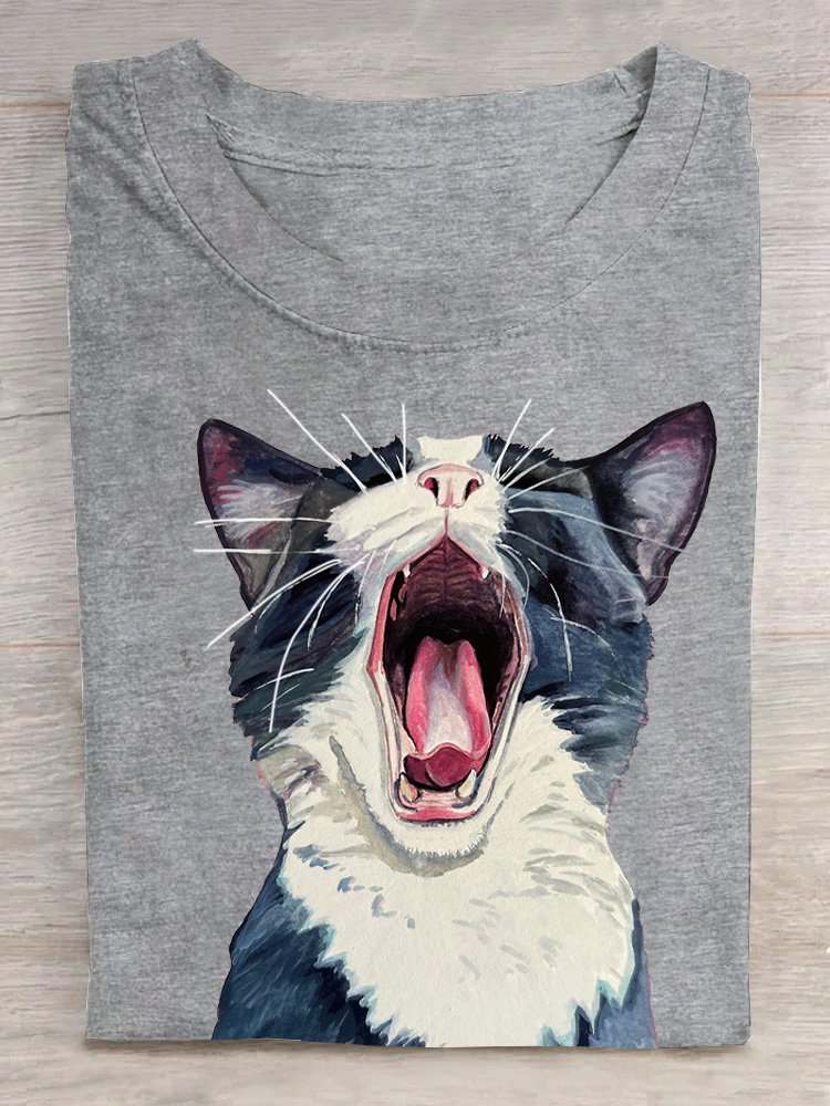 Weit Lässig Katze Rundhals T-Shirt