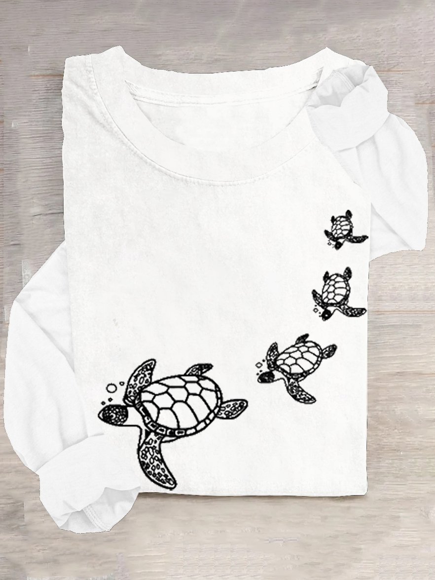 Lässig Rundhals Baumwollmischung Schildkröte T-Shirt