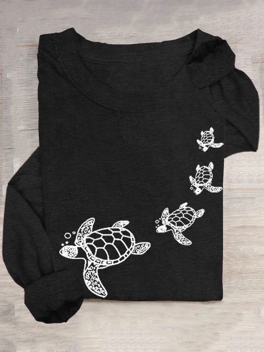 Lässig Rundhals Baumwollmischung Schildkröte T-Shirt