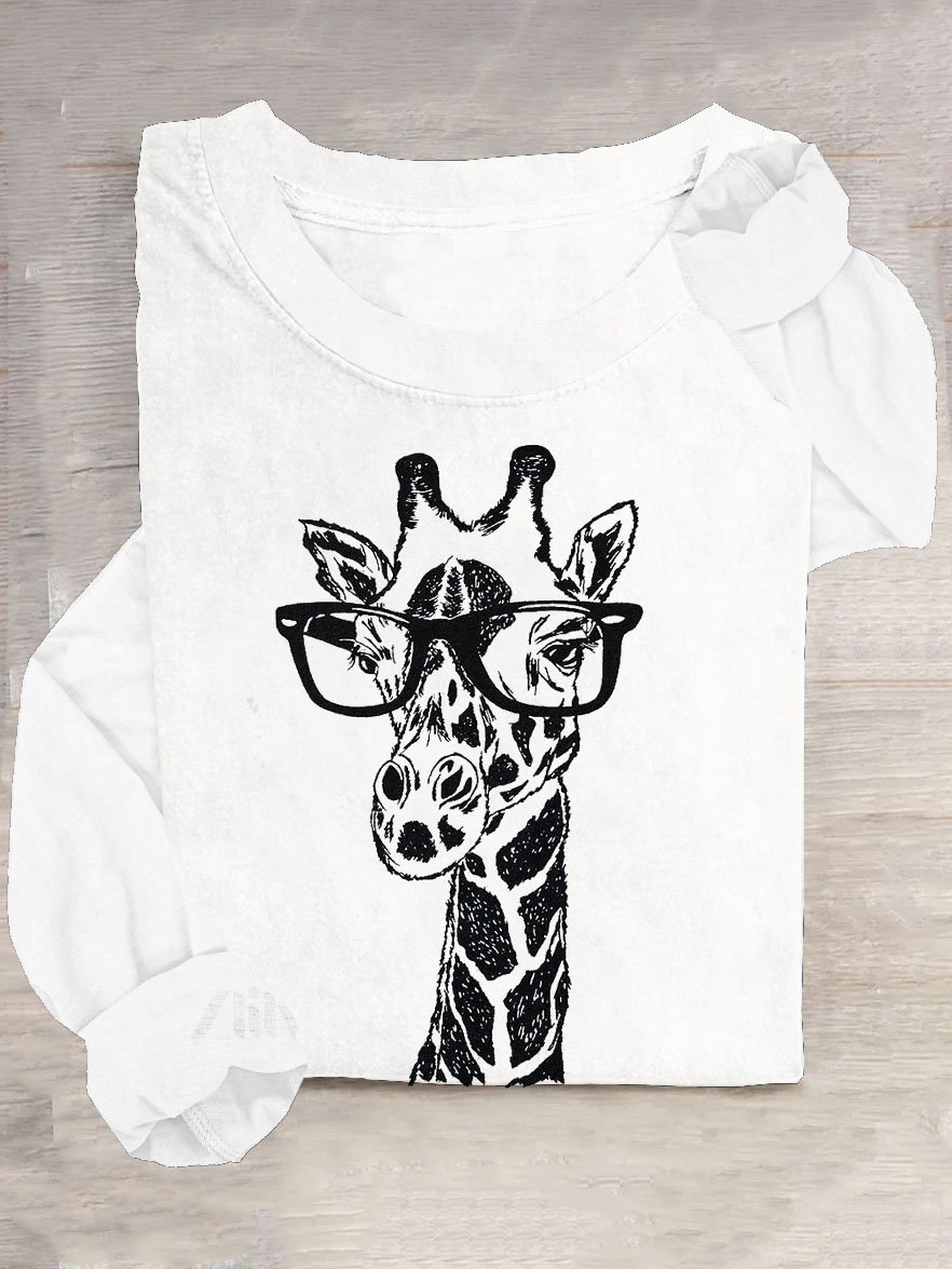 Lustig Brille Giraffe Print Lang ÄrmelT-Shirt