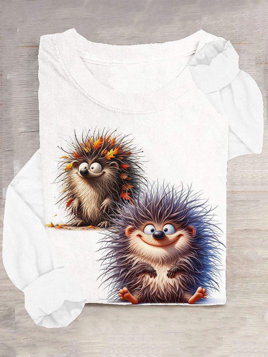 Lustig Igel Print Rundhals Langarm T-Shirt