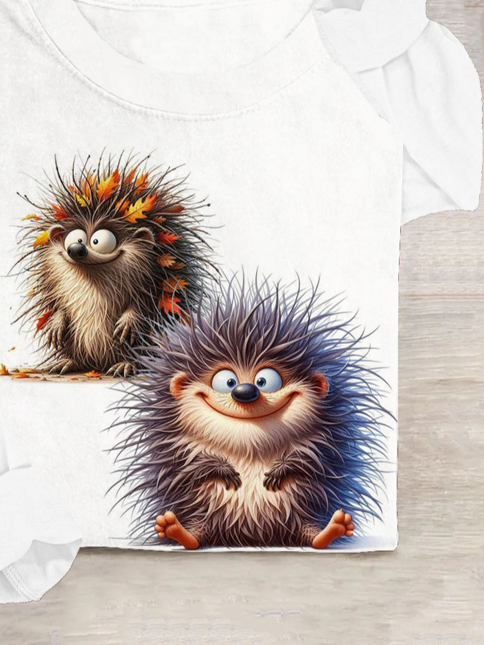 Lustig Igel Print Rundhals Langarm T-Shirt