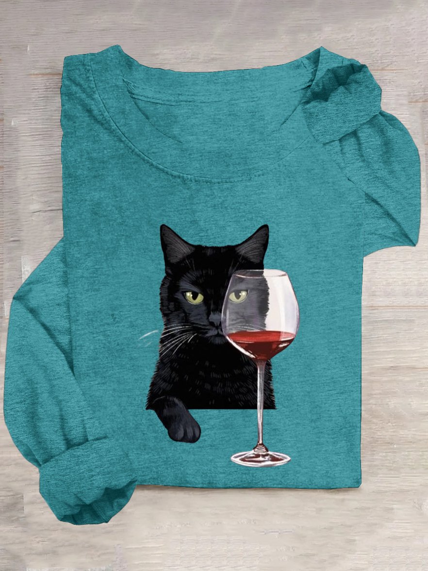 Baumwollmischung Katze Lässig T-Shirt