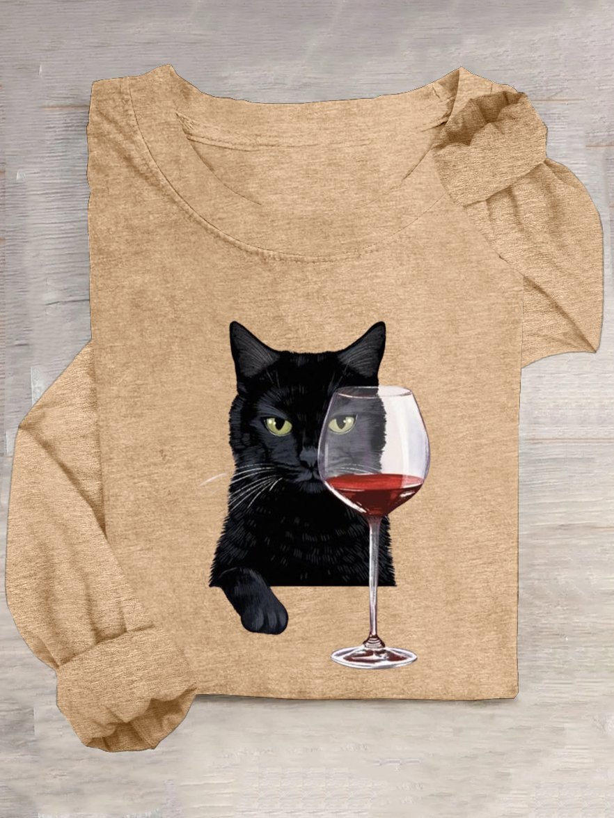 Baumwollmischung Katze Lässig T-Shirt