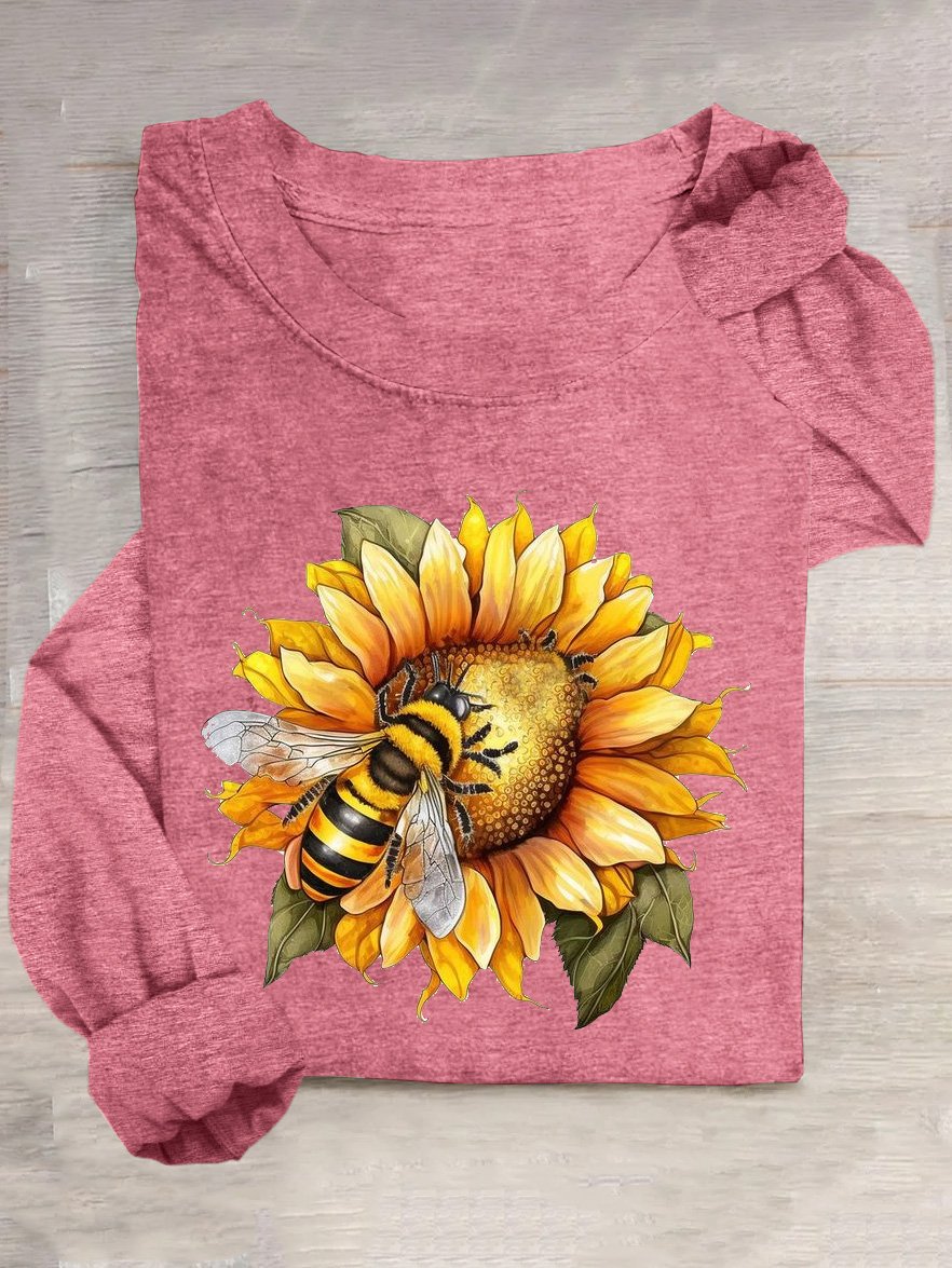 Sonnenblume Baumwollmischung Lässig T-Shirt