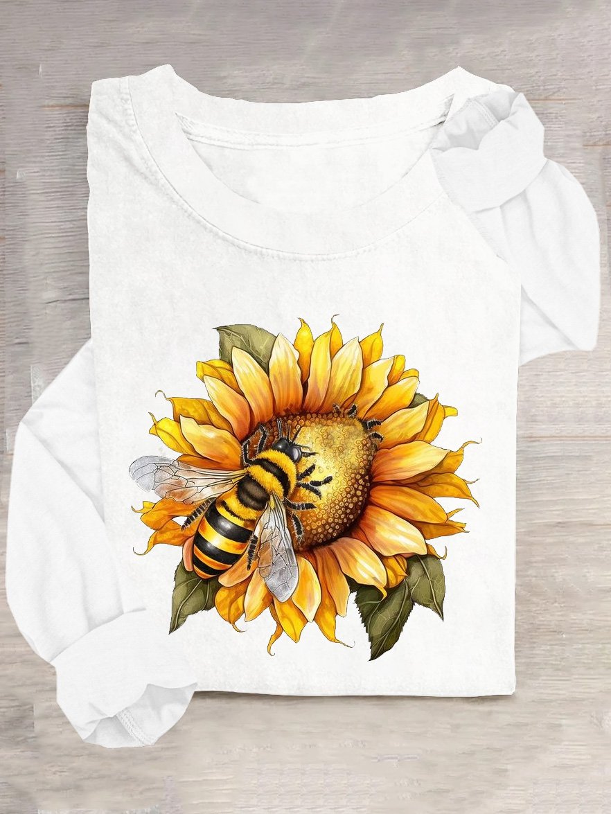 Sonnenblume Baumwollmischung Lässig T-Shirt