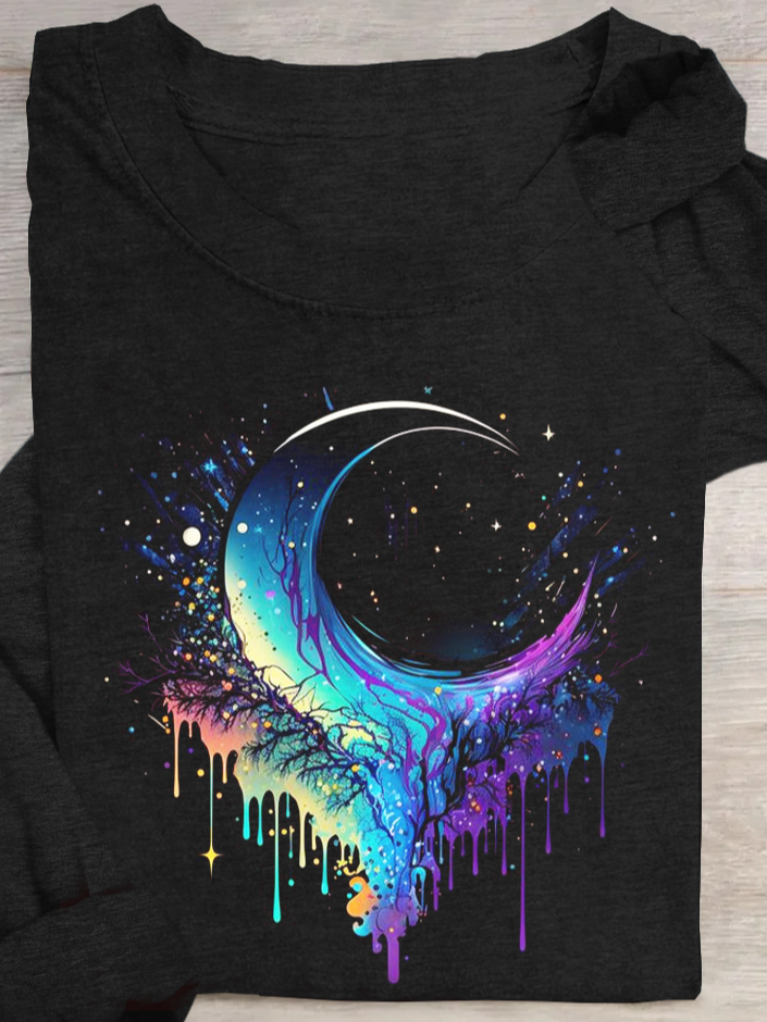 Mond Lässig Baumwollmischung T-Shirt