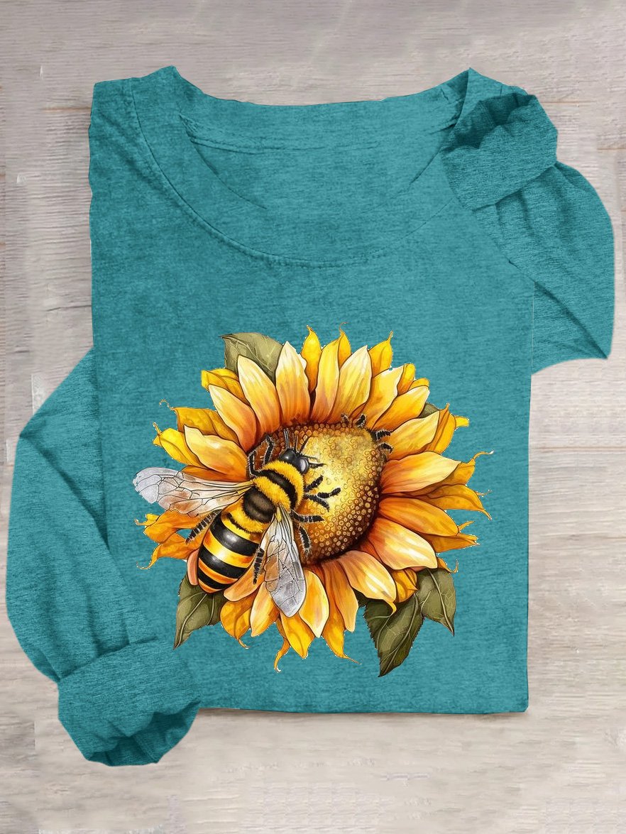 Sonnenblume Baumwollmischung Lässig T-Shirt