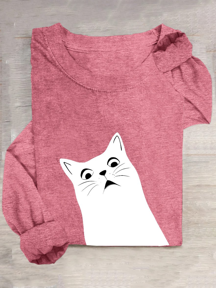 Lässig Katze Weit Baumwollmischung T-Shirt