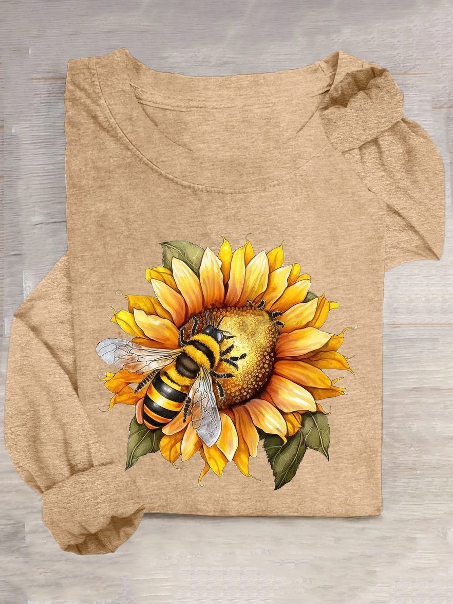 Sonnenblume Baumwollmischung Lässig T-Shirt