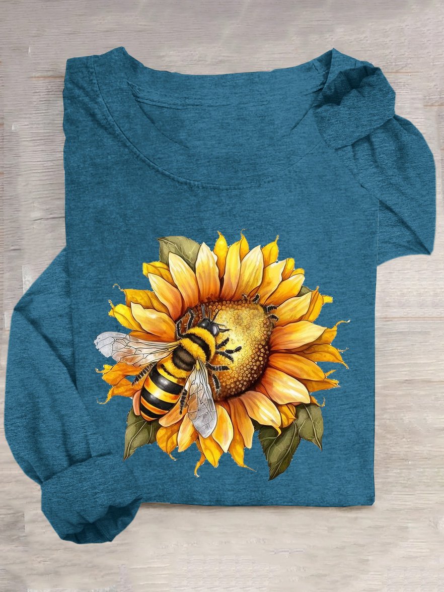 Sonnenblume Baumwollmischung Lässig T-Shirt