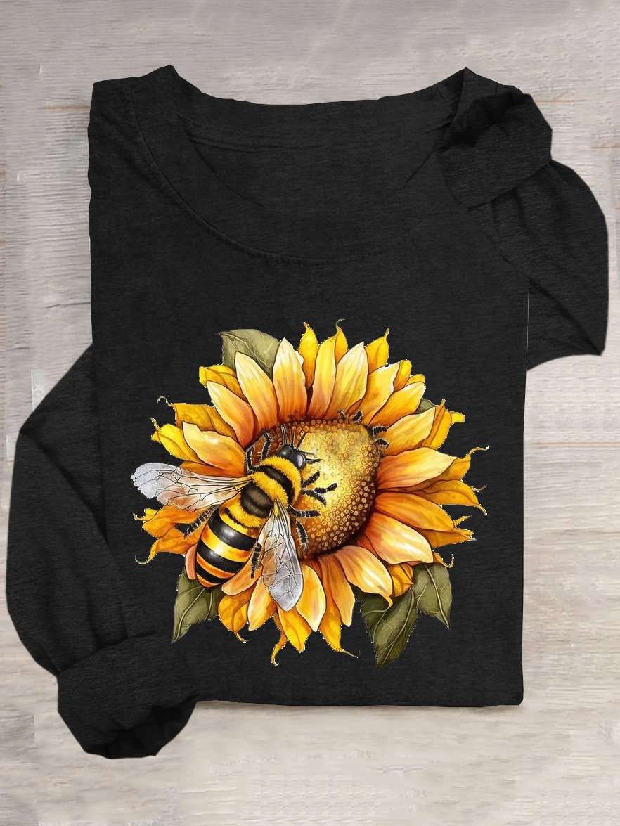 Sonnenblume Baumwollmischung Lässig T-Shirt