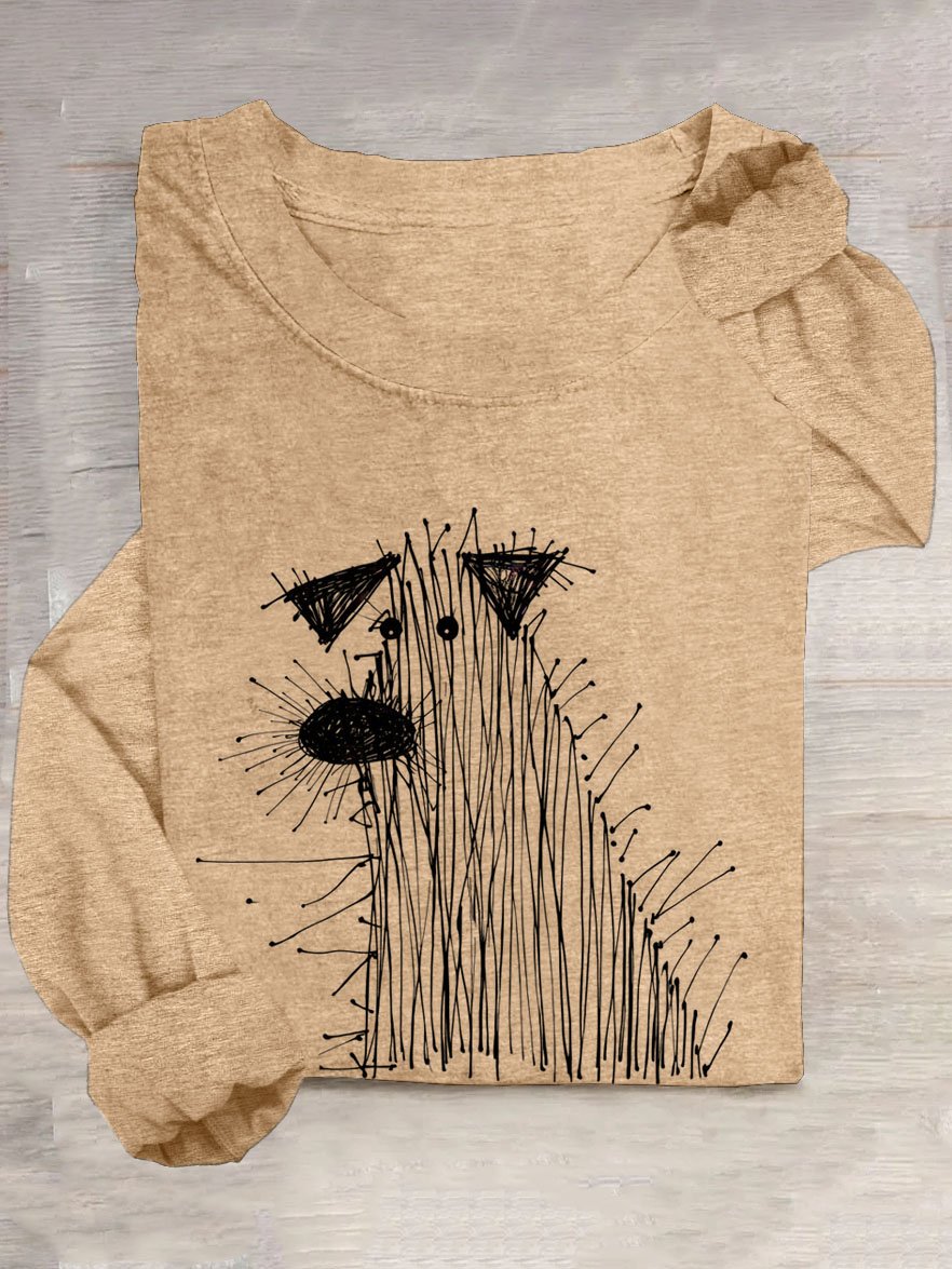 Lustig Abstrakt Hund Print Langarm Lässig T-Shirt