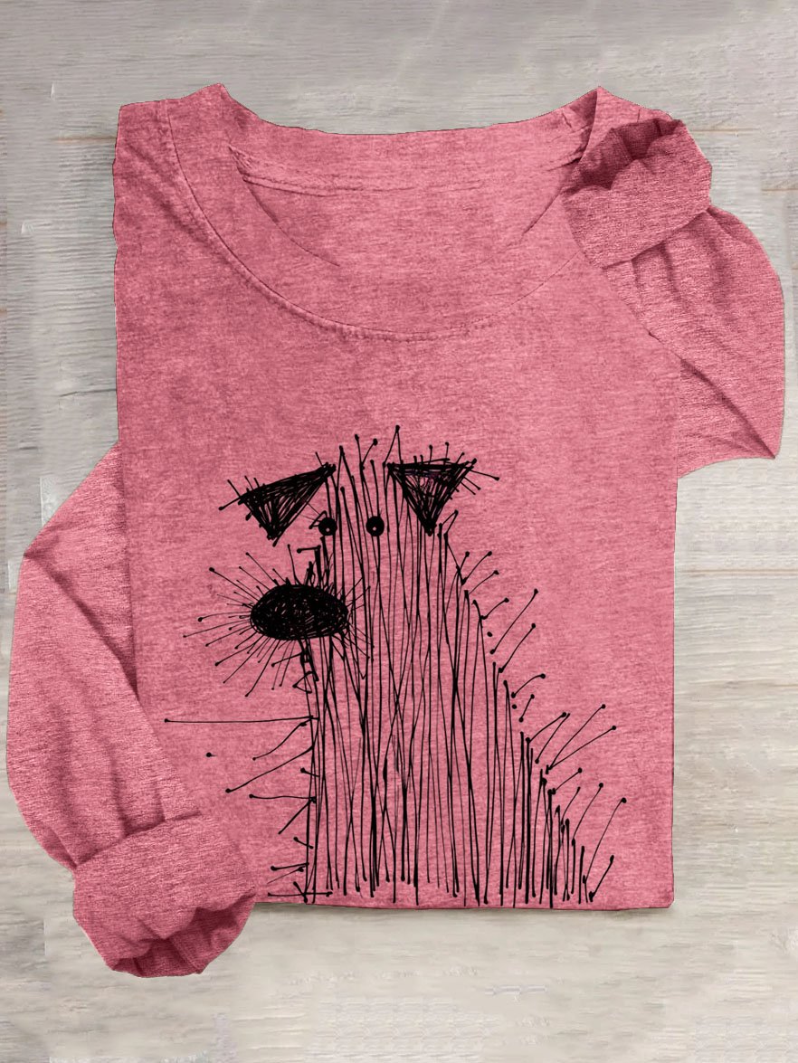 Lustig Abstrakt Hund Print Langarm Lässig T-Shirt