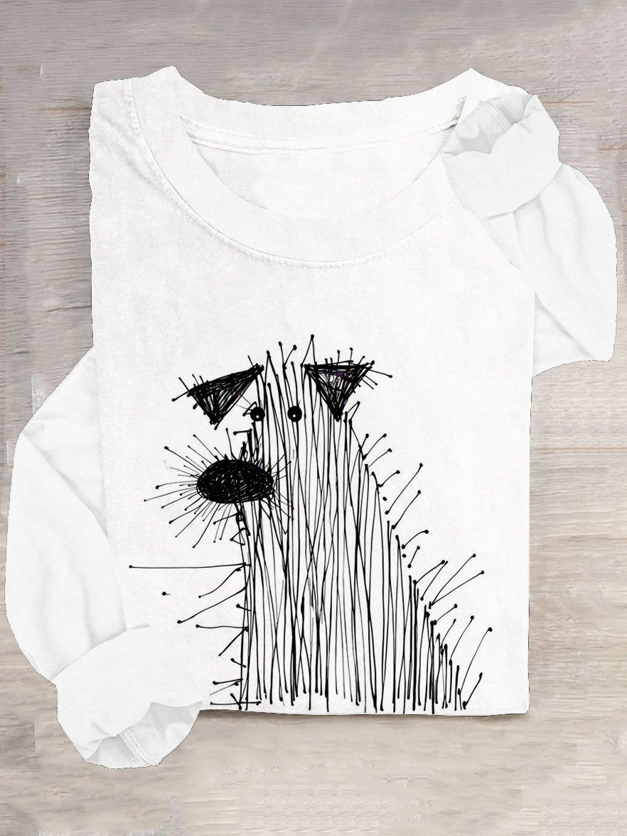 Lustig Abstrakt Hund Print Langarm Lässig T-Shirt