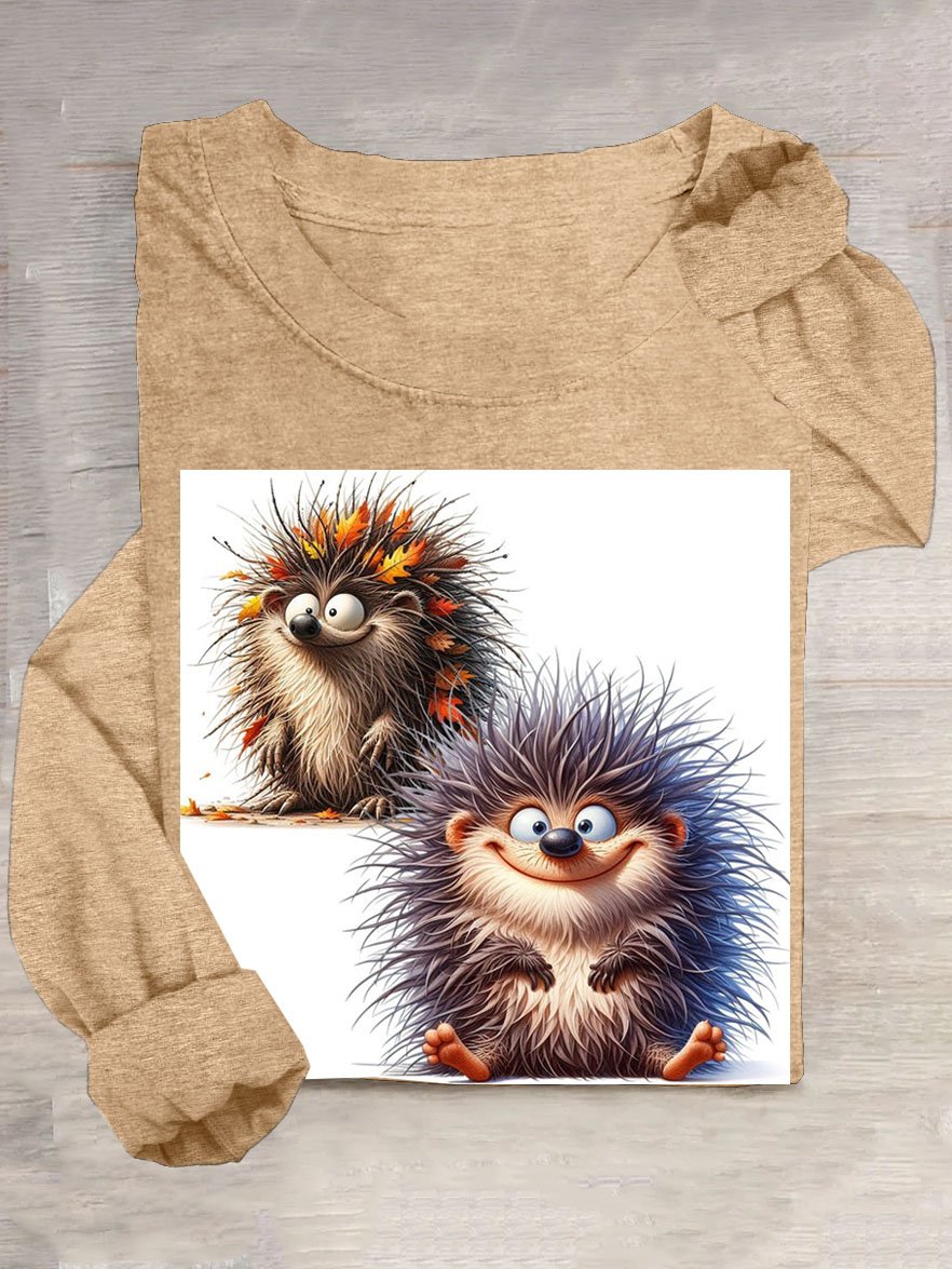 Lustig Igel Print Rundhals Langarm T-Shirt