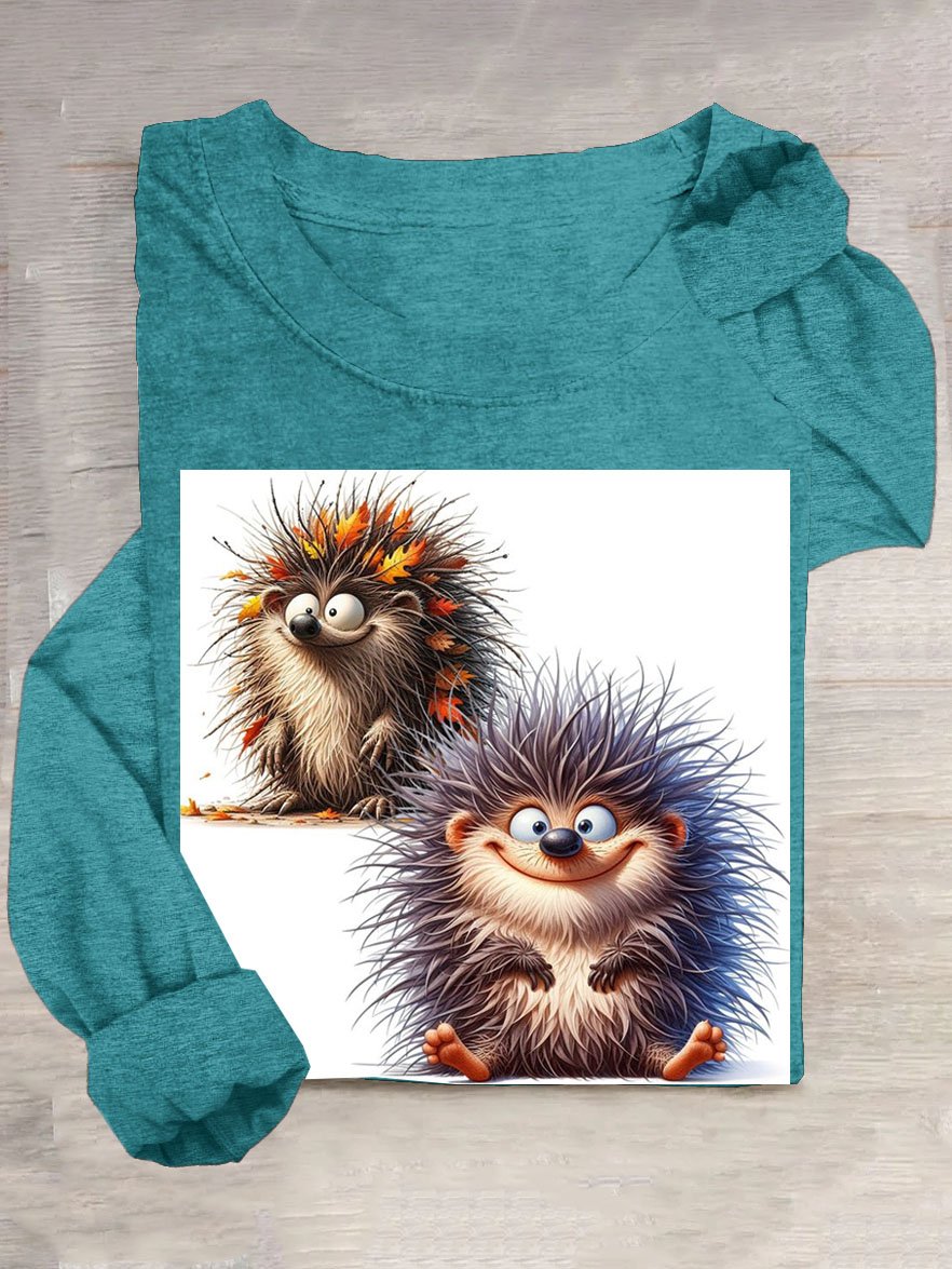 Lustig Igel Print Rundhals Langarm T-Shirt