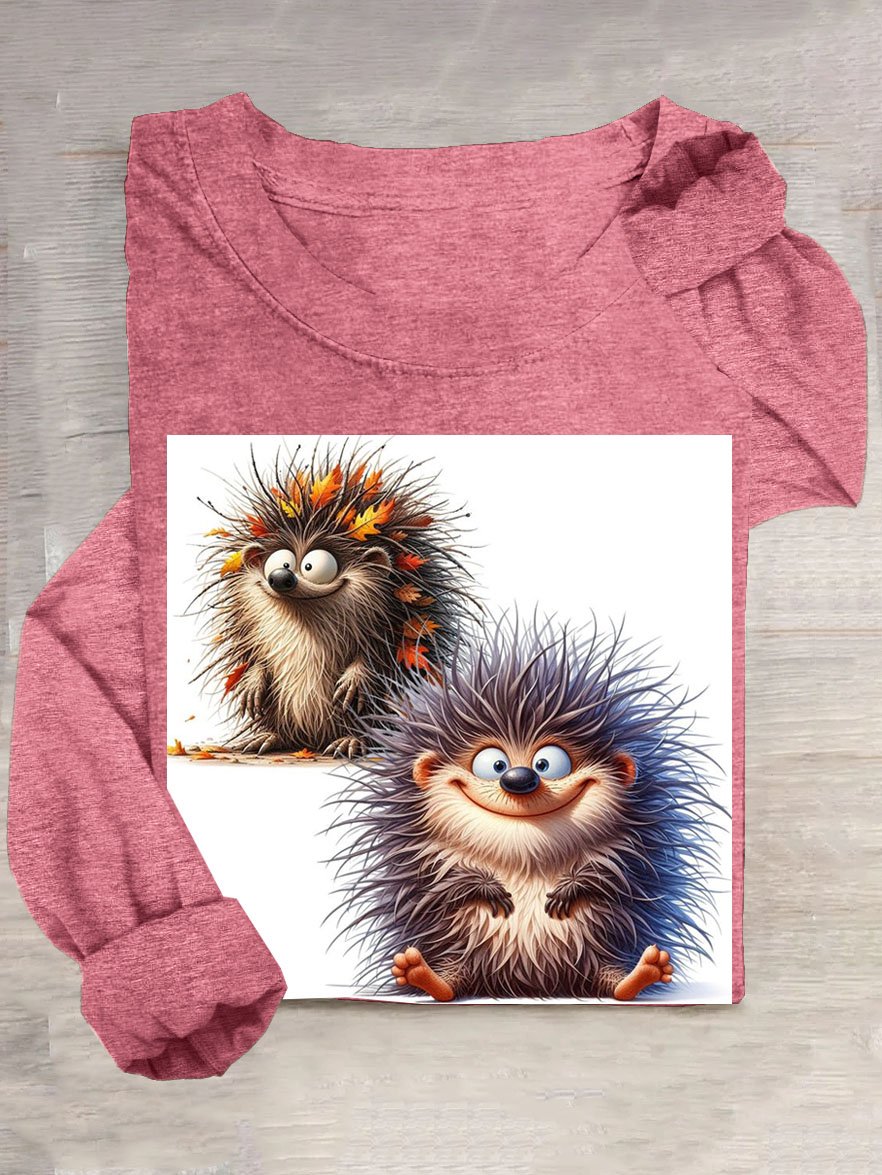 Lustig Igel Print Rundhals Langarm T-Shirt