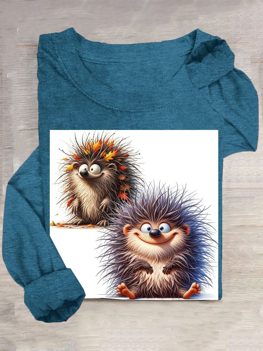 Lustig Igel Print Rundhals Langarm T-Shirt