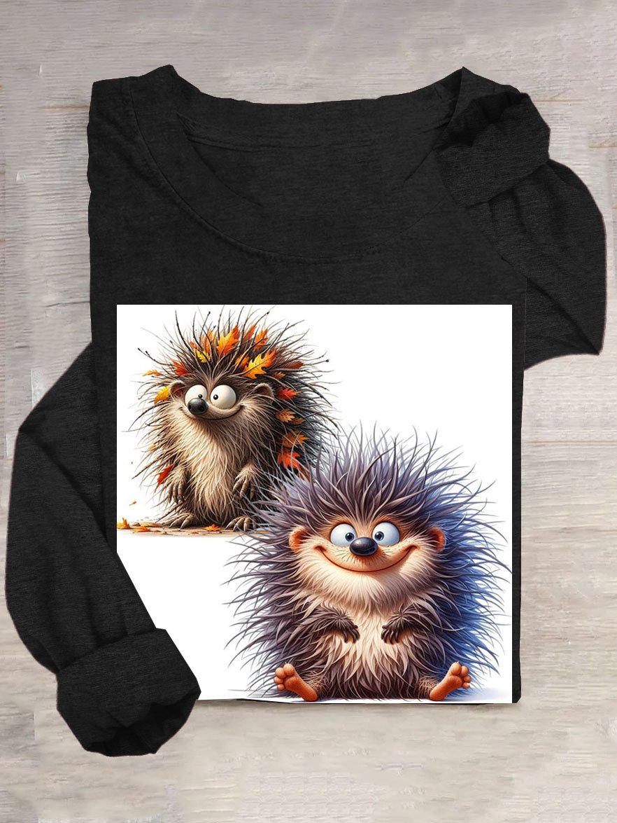 Lustig Igel Print Rundhals Langarm T-Shirt